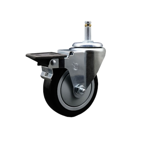 Service Caster 4'' Black Poly Wheel Swivel 7/16'' Grip Ring Stem Caster with Brake SCC-GR20S414-PPUB-BLK-PLB-716138